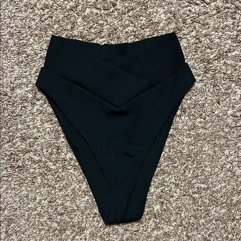 Aerie Black Ribbed High-Waisted Bikini Bottom